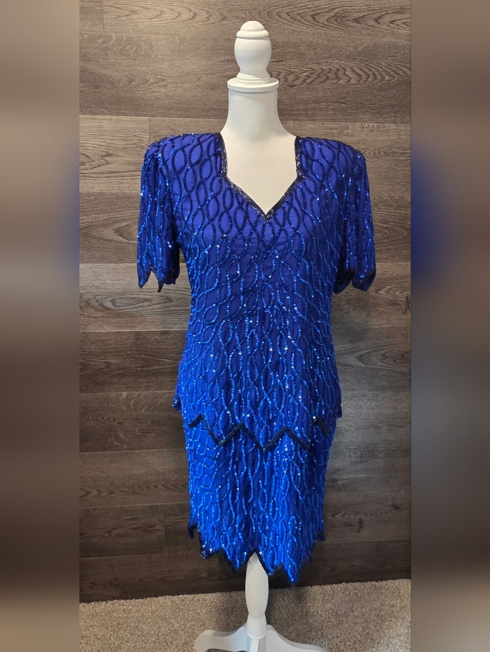 Laurence Kazar Cobalt Blue Sequin Midi Dress